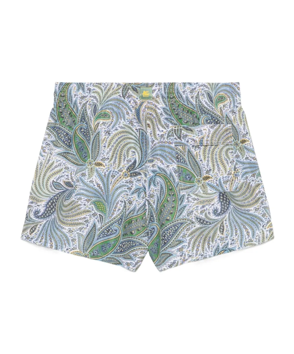 Leaf Printed Drawstring Swim Shorts