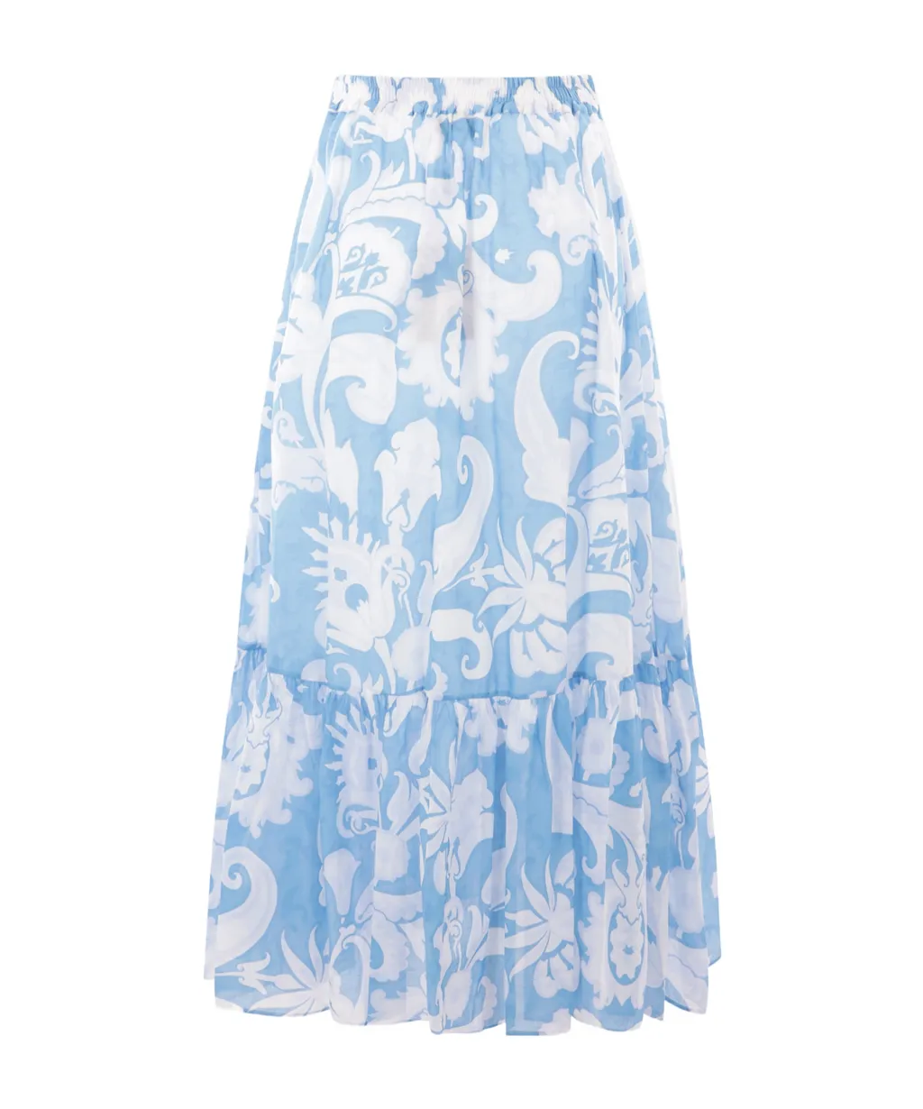 Floral Printed Elastic Waist Midi Skirt