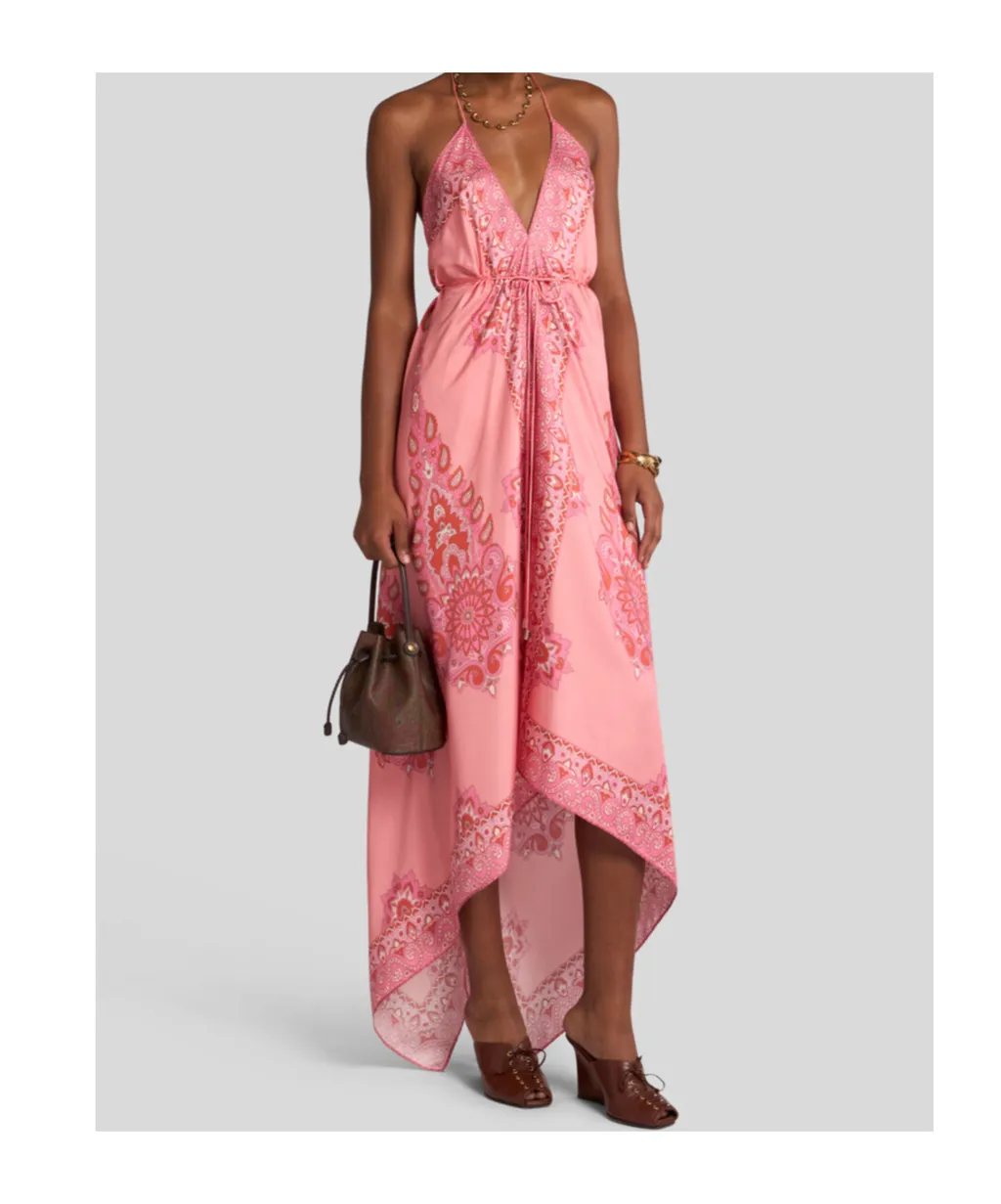 Silk Dress With Medallion And Paisley Motif