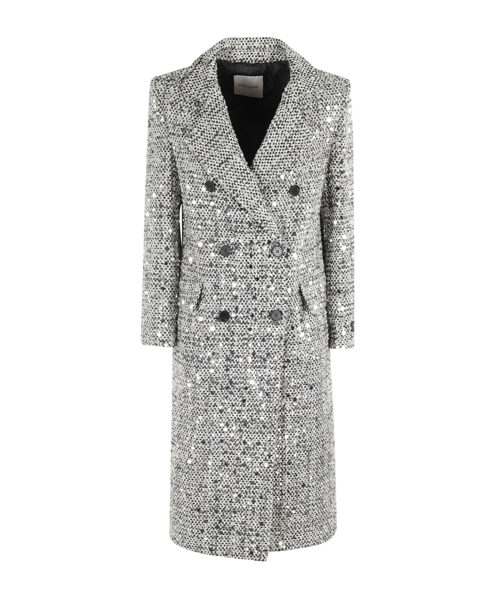 Sequin-Embellished Double-Breasted Coat