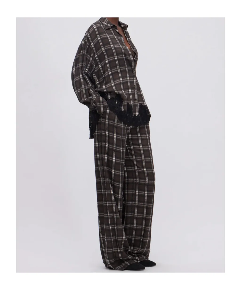 Lace Embroidered Checked Shirt