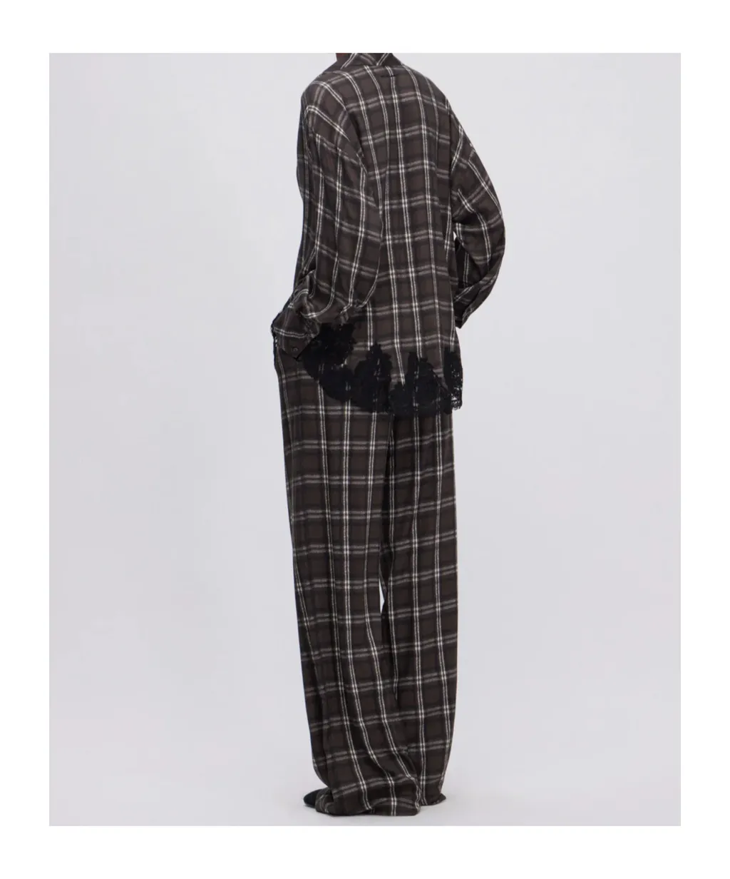 Lace Embroidered Checked Shirt