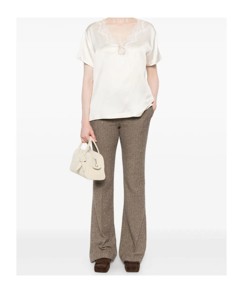 Lace-Trimmed V-Neck Top
