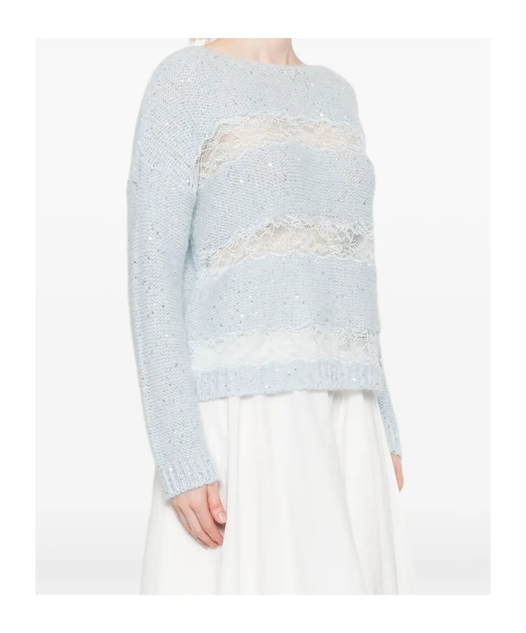 Sequin Lace-Insert Sweater