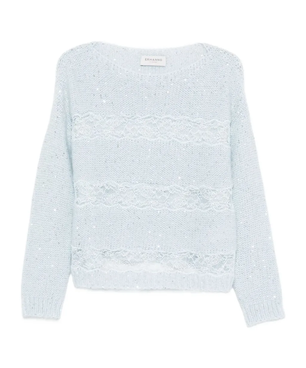 Sequin Lace-Insert Sweater