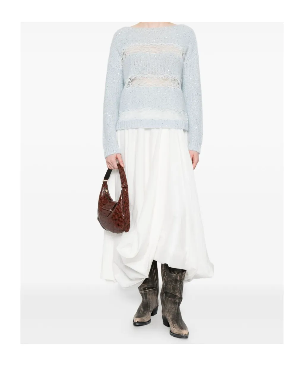 Sequin Lace-Insert Sweater