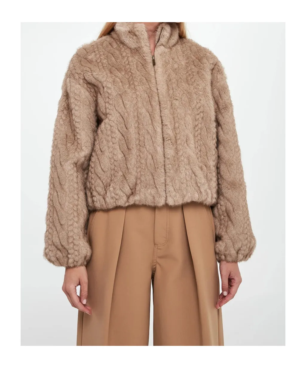 Cable-Knit Faux-Fur Jacket