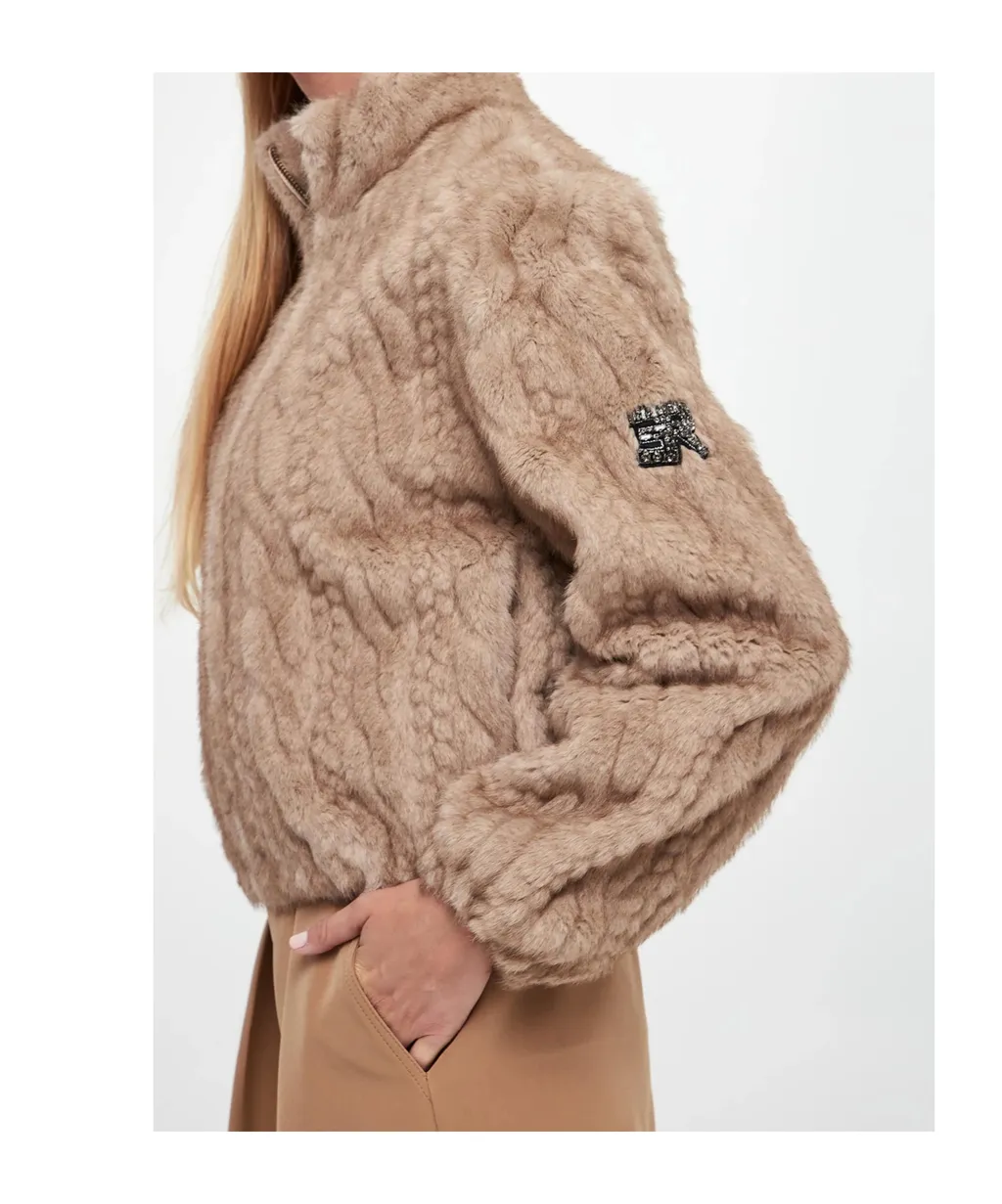 Cable-Knit Faux-Fur Jacket