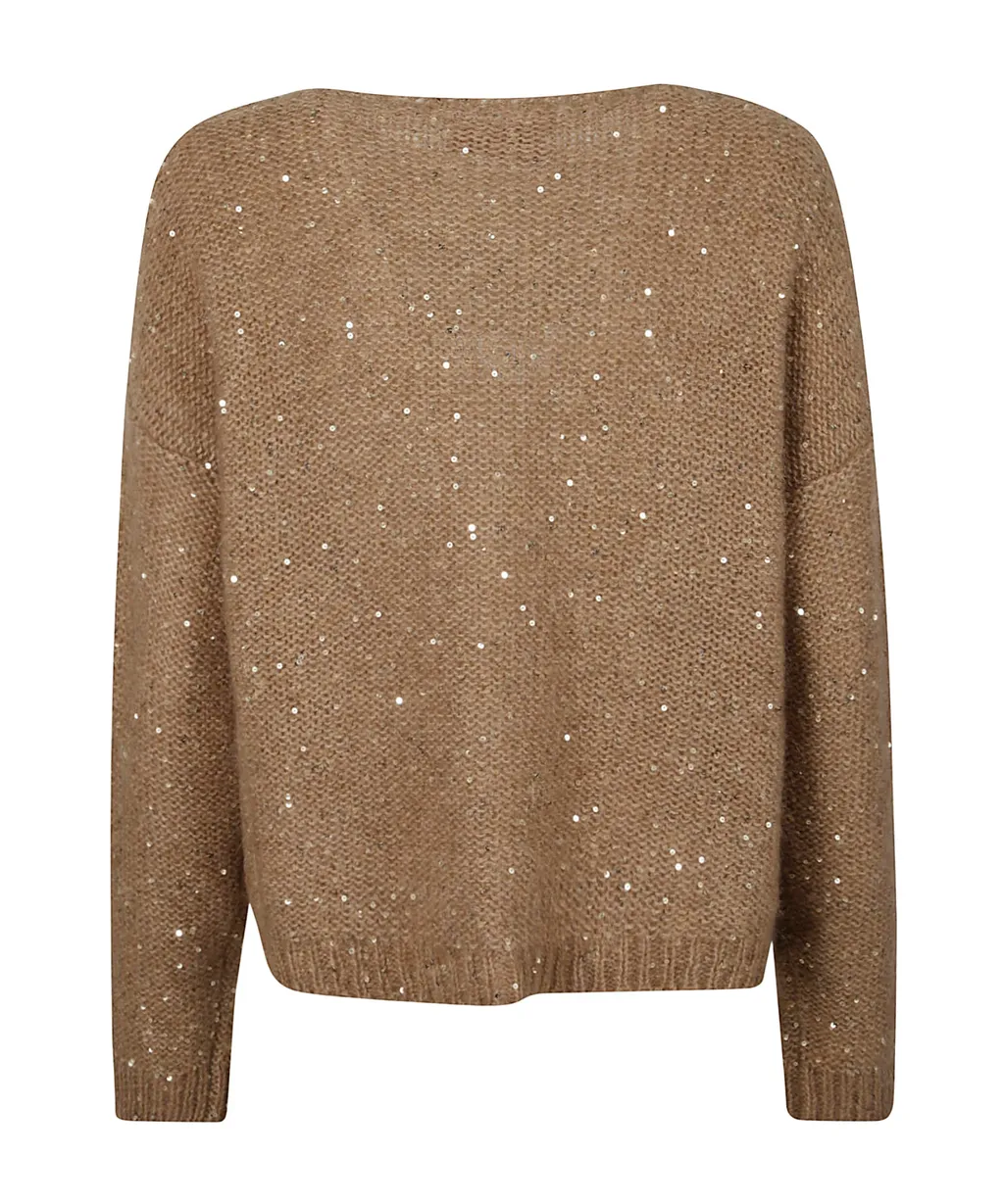 Sequined Lace Panel Sweater