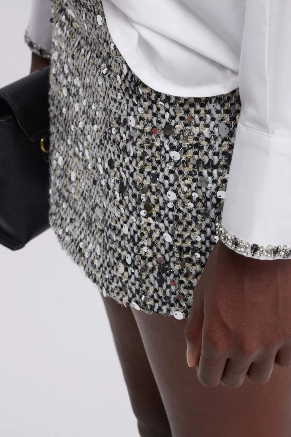 Sequin-Embellished Tweed Mini Skirt