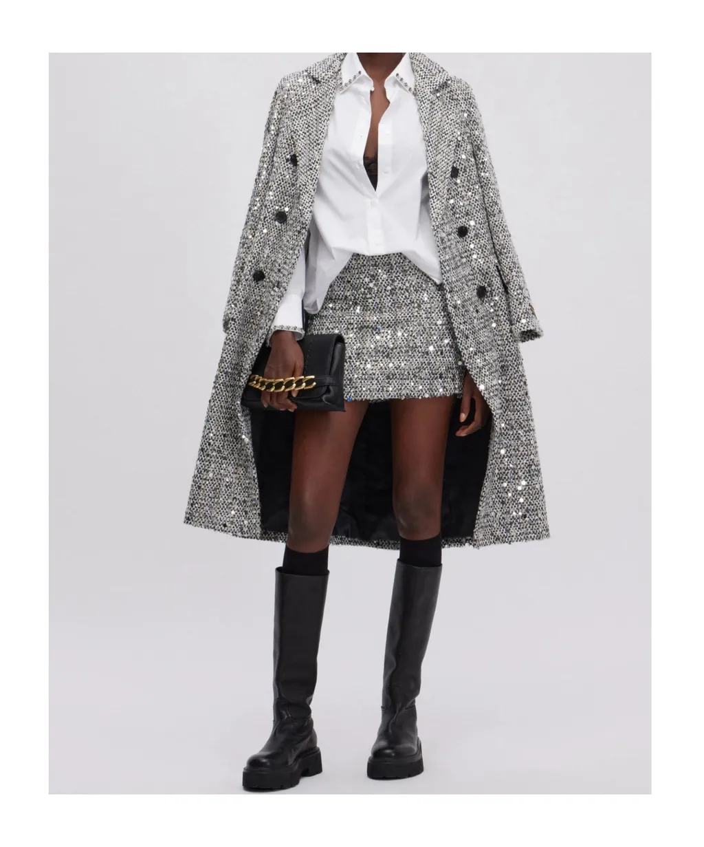 Sequin-Embellished Tweed Mini Skirt