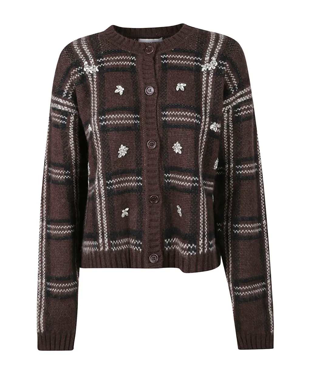 Checked Crystal-Embellished Cardigan