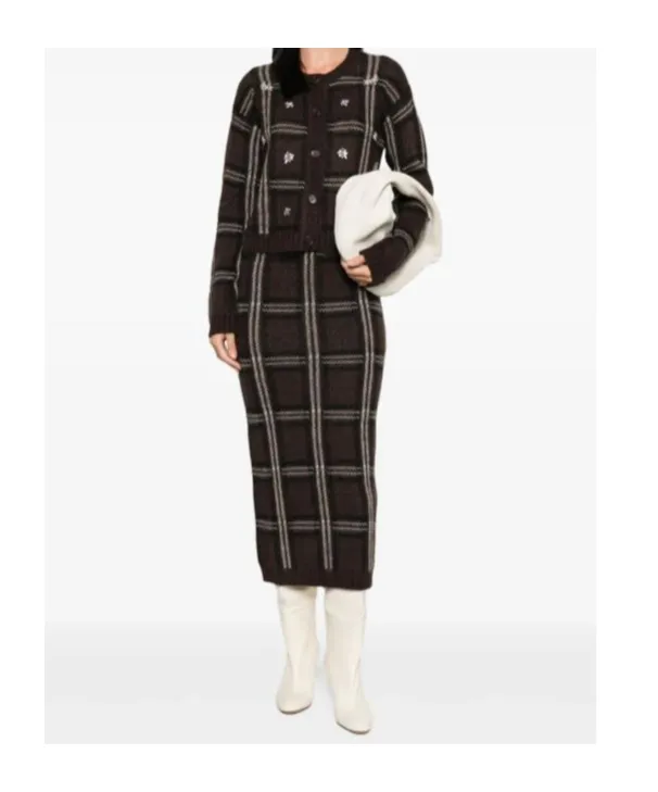Checked Crystal-Embellished Cardigan