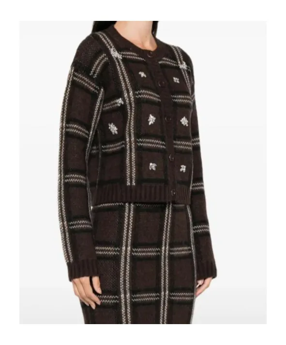 Checked Crystal-Embellished Cardigan