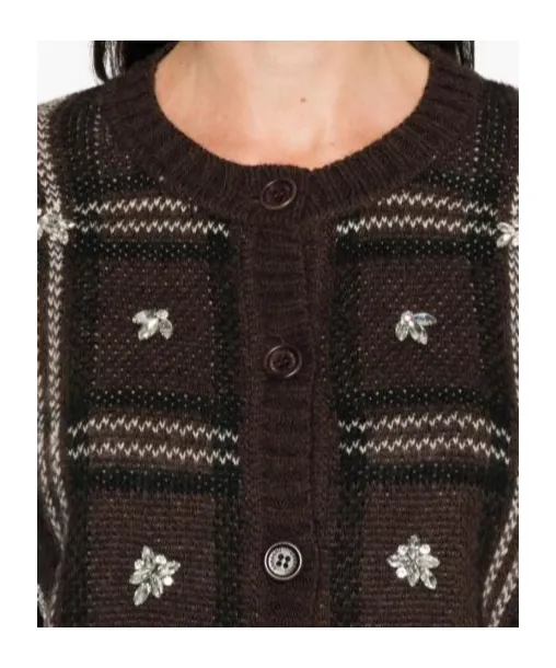 Checked Crystal-Embellished Cardigan