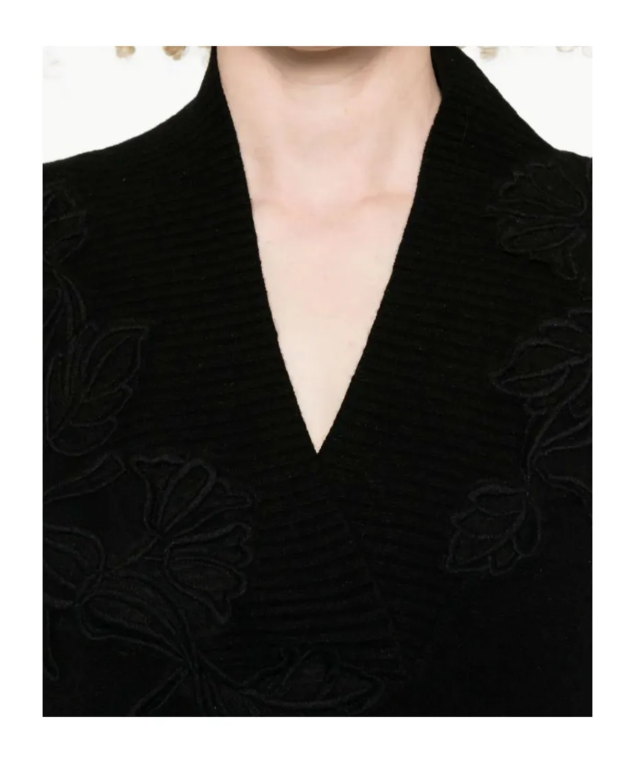 Floral-Embroidered V-Neck Dress