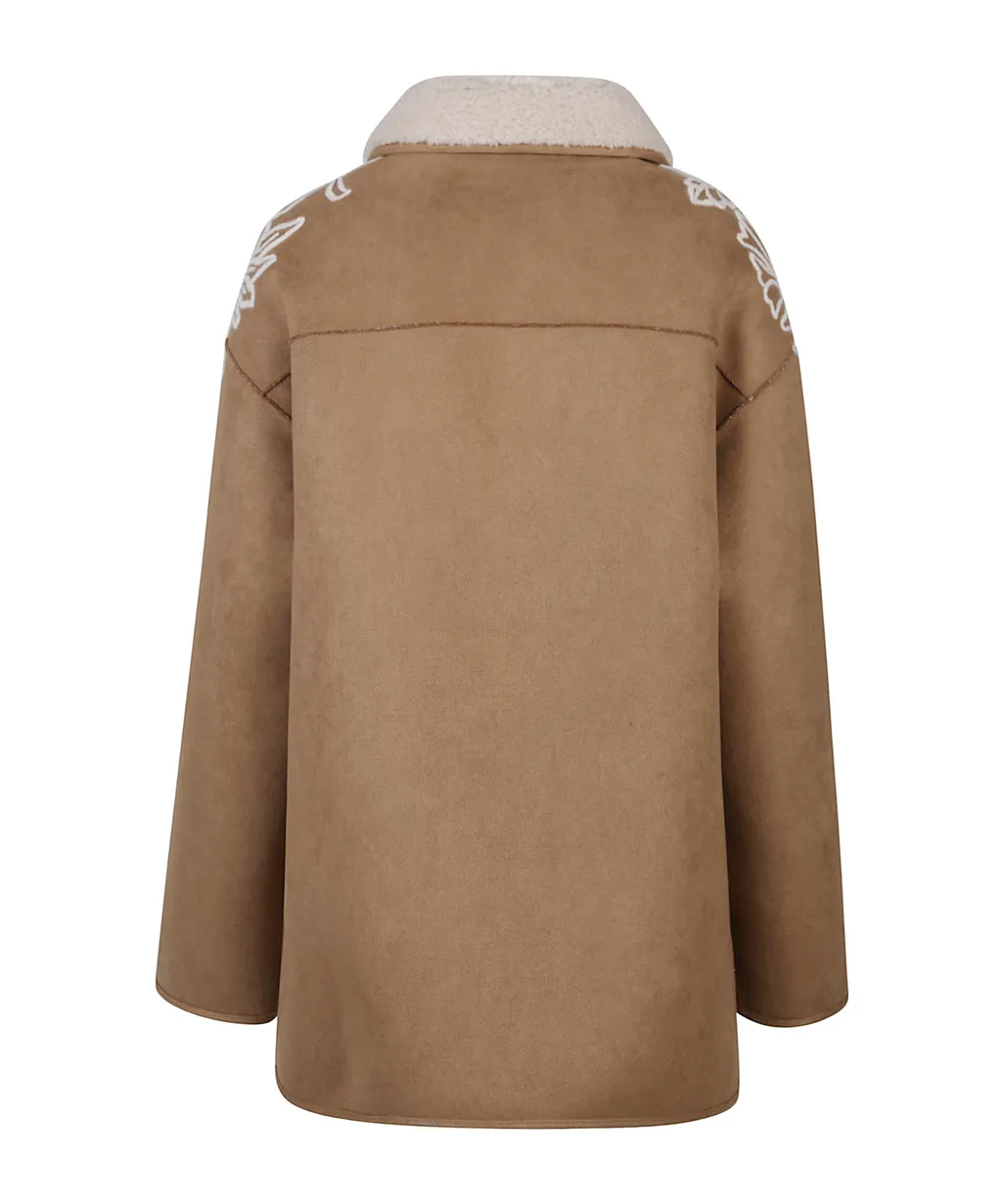 Embroidered Shearling Coat