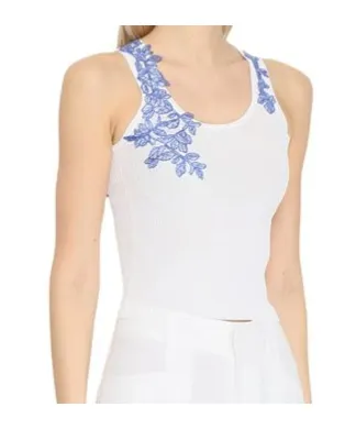Lace Embroidery Ribbed Top