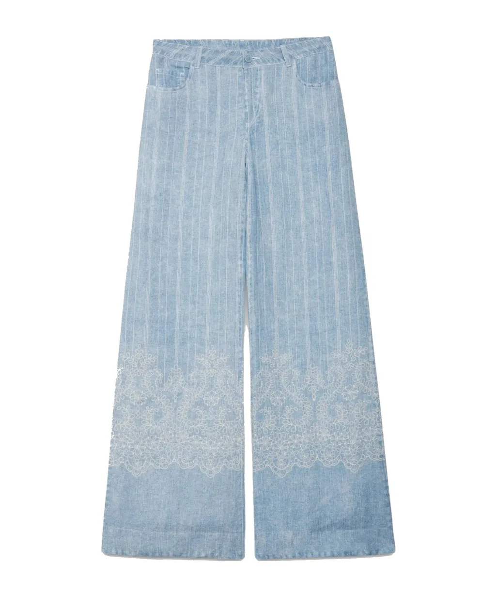 Striped Lace-Trim Pants