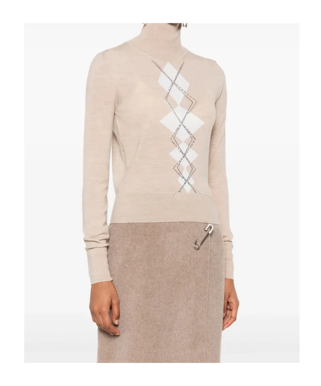Diamond-Pattern Turtleneck Top