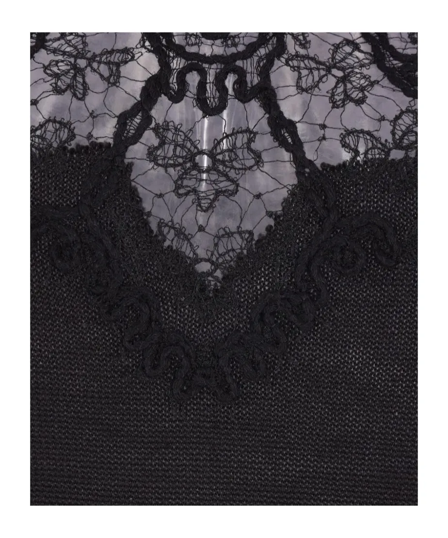 Lace-Insert Turtleneck Top