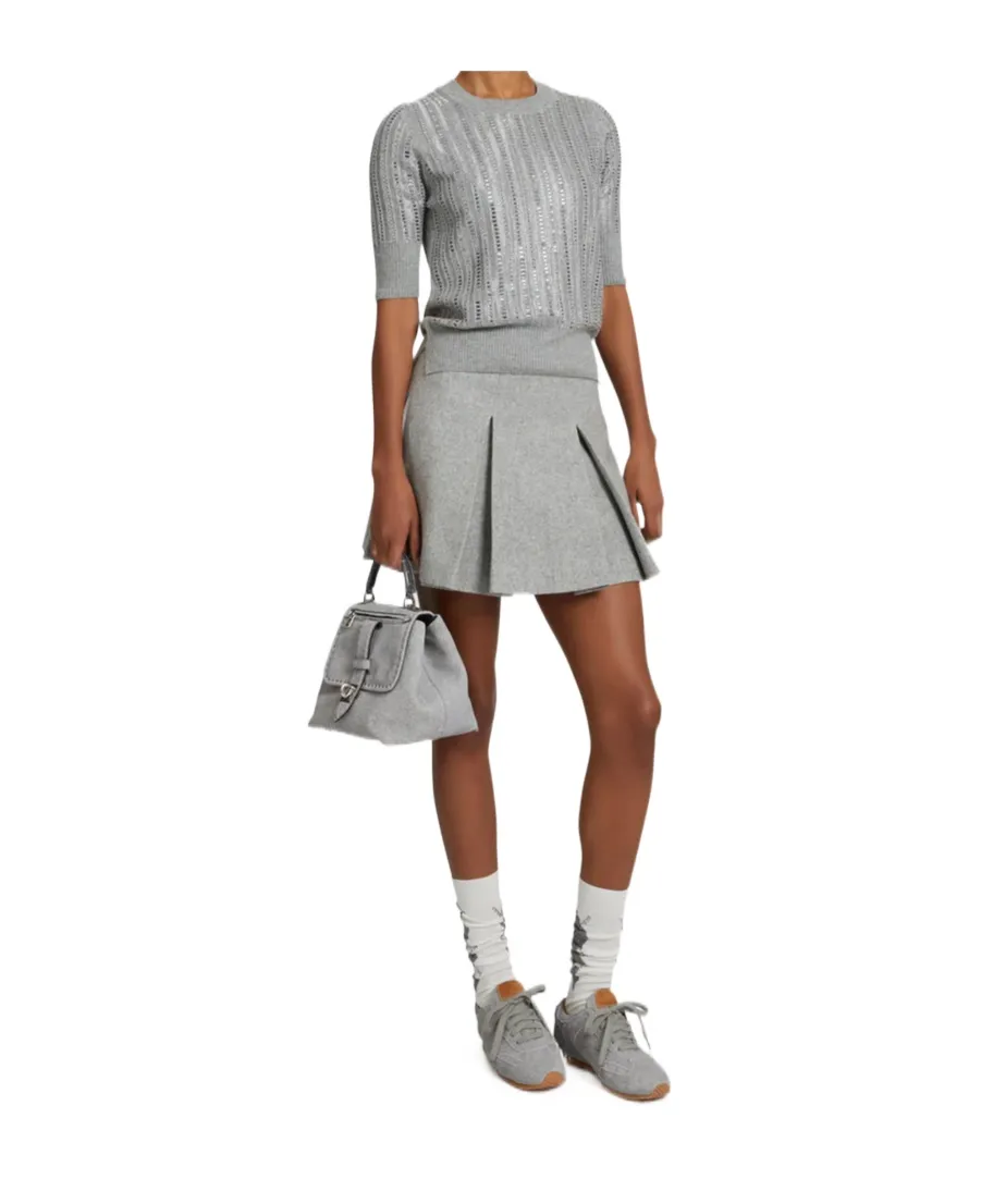 Virgin Wool, Cashmere And Viscose Top With Baguette Crystals