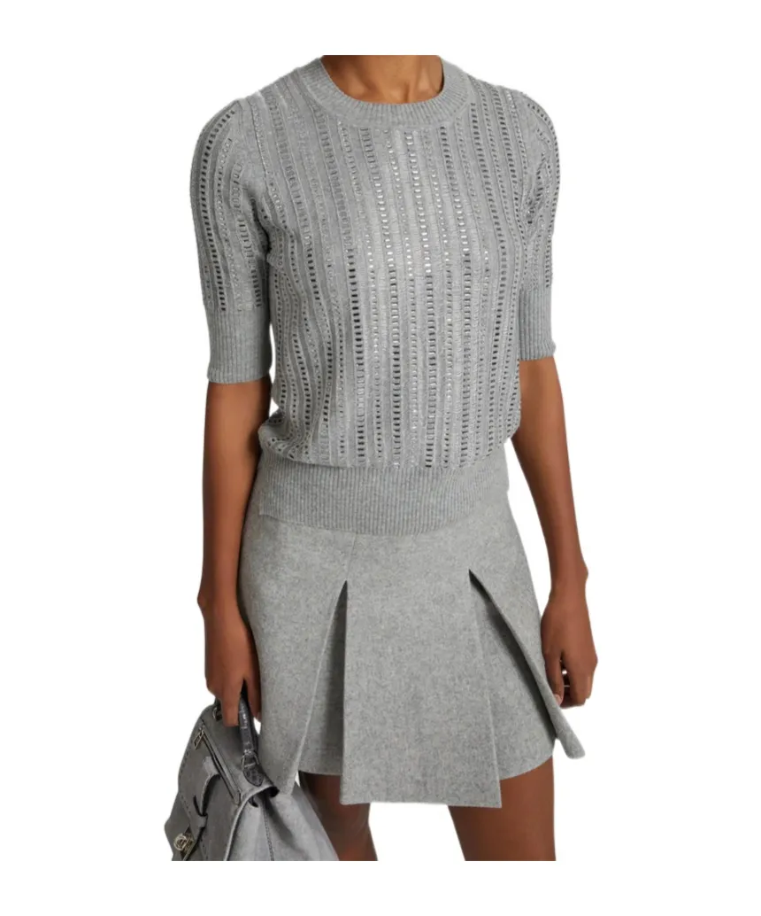 Virgin Wool, Cashmere And Viscose Top With Baguette Crystals