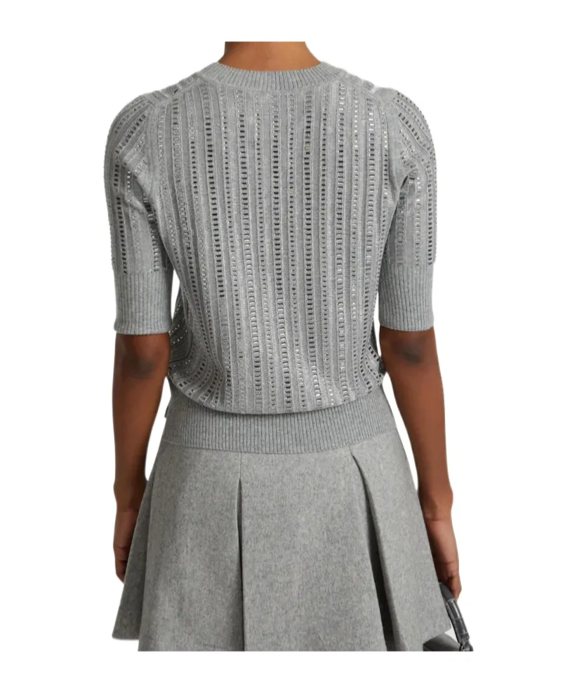 Virgin Wool, Cashmere And Viscose Top With Baguette Crystals