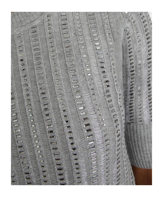 Virgin Wool, Cashmere And Viscose Top With Baguette Crystals