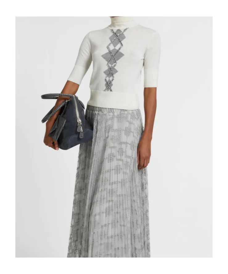 Bead-Embellished Diamond-Pattern T-Shirt