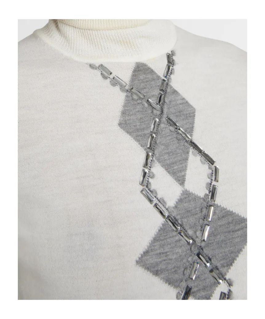 Bead-Embellished Diamond-Pattern T-Shirt
