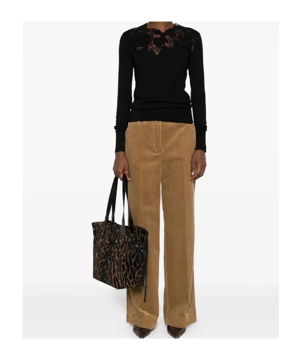 Floral-Lace Neckline Sweater