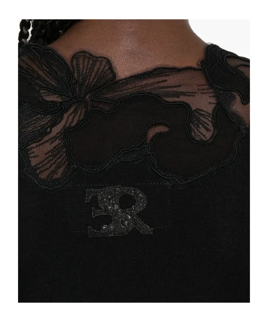 Floral-Lace Neckline Sweater
