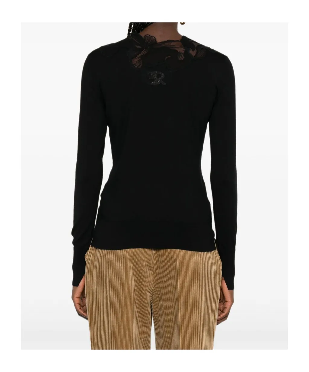 Floral-Lace Neckline Sweater