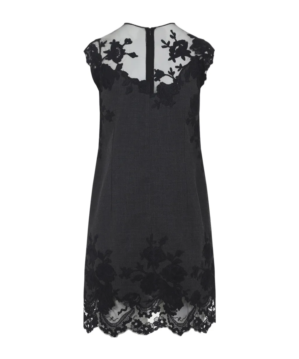 Lace-Embellished Wool Dress