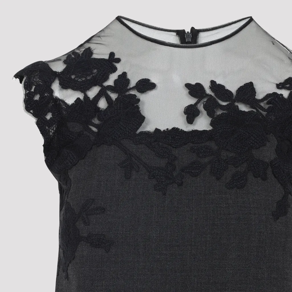 Lace-Embellished Wool Dress