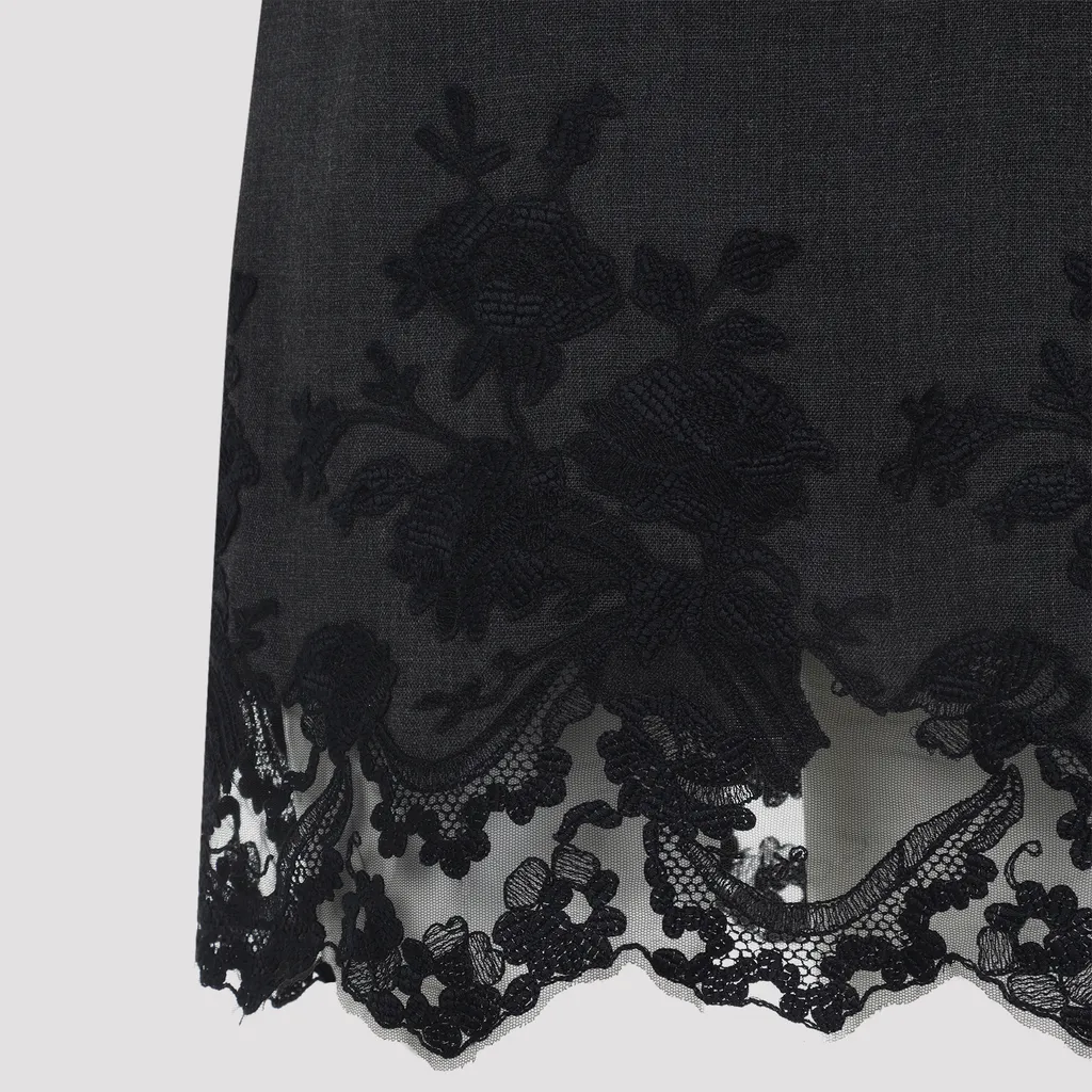 Lace-Embellished Wool Dress
