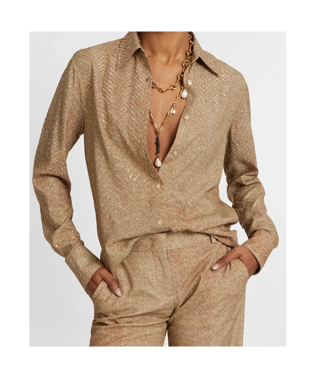 Herringbone-Pattern Long-Sleeve Shirt