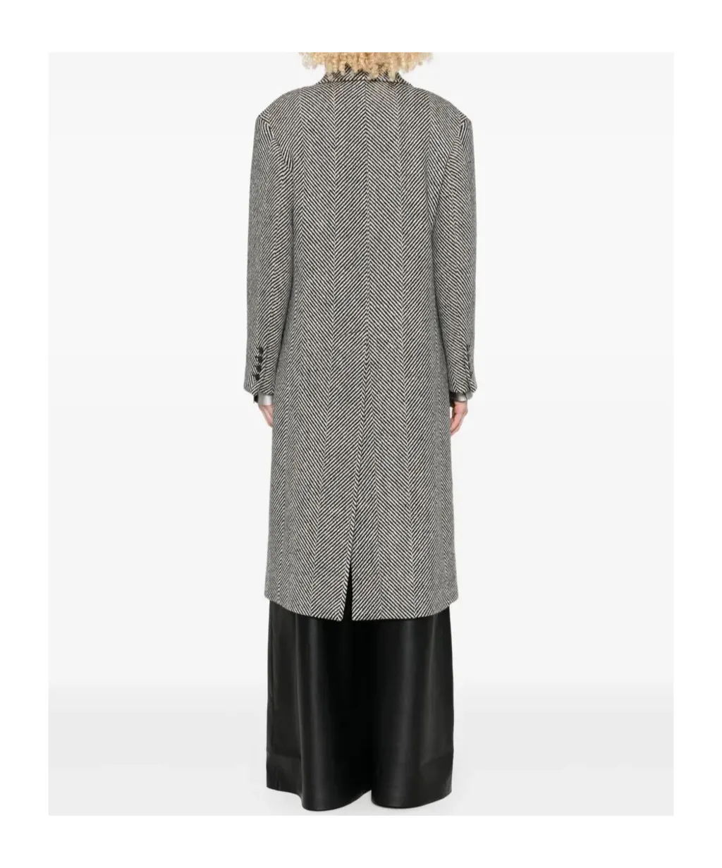 Herringbone-Pattern Double-Breasted Coat