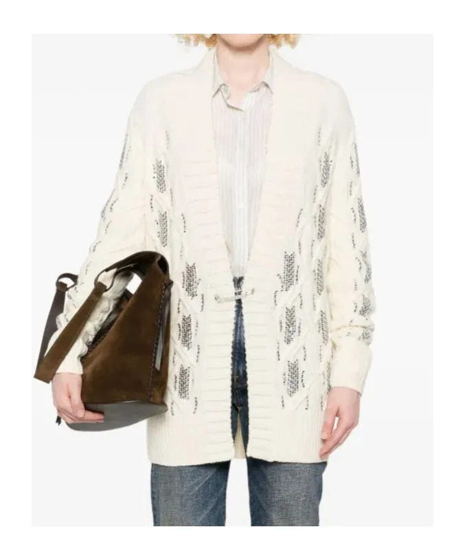 Sequin-Embellishment Cable-Knit Cardigan