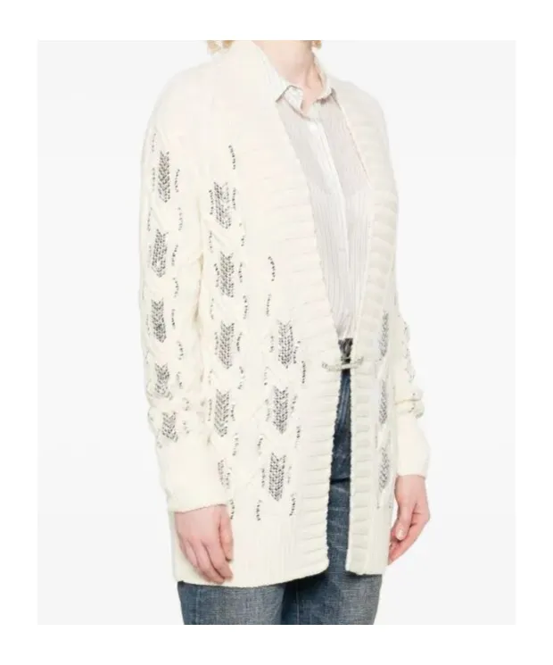 Sequin-Embellishment Cable-Knit Cardigan
