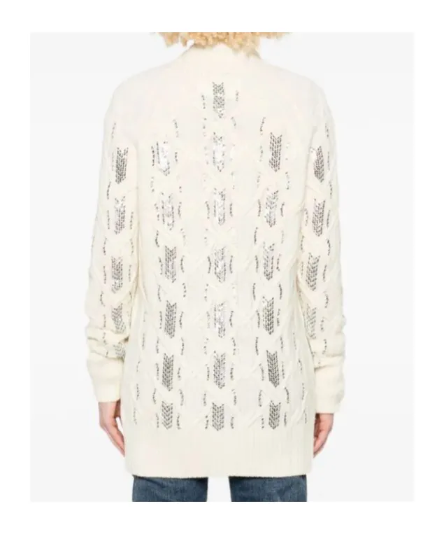 Sequin-Embellishment Cable-Knit Cardigan