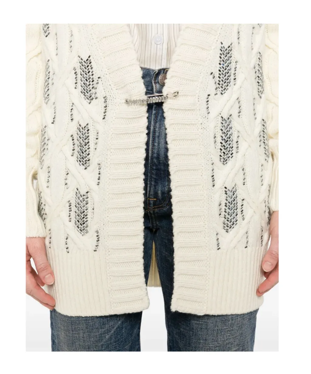 Sequin-Embellishment Cable-Knit Cardigan