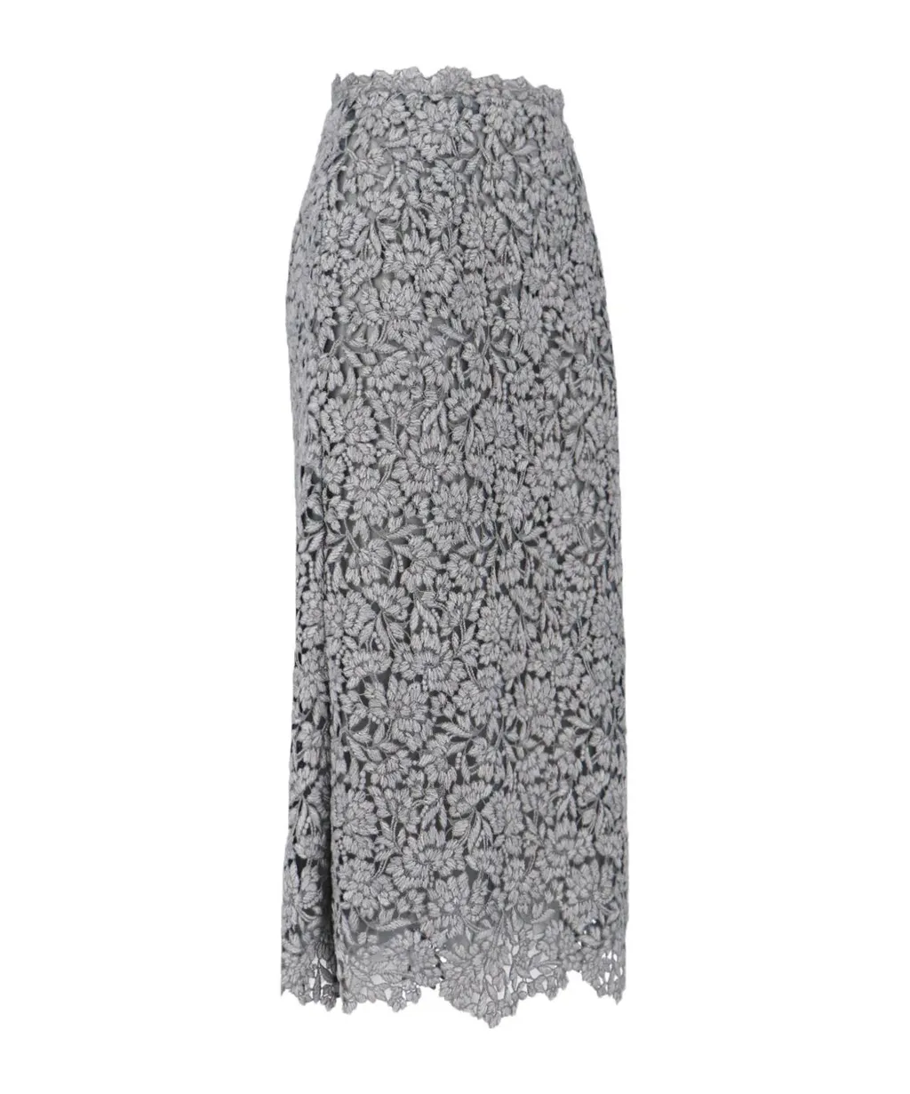 Floral-Lace Scalloped Hem Skirt