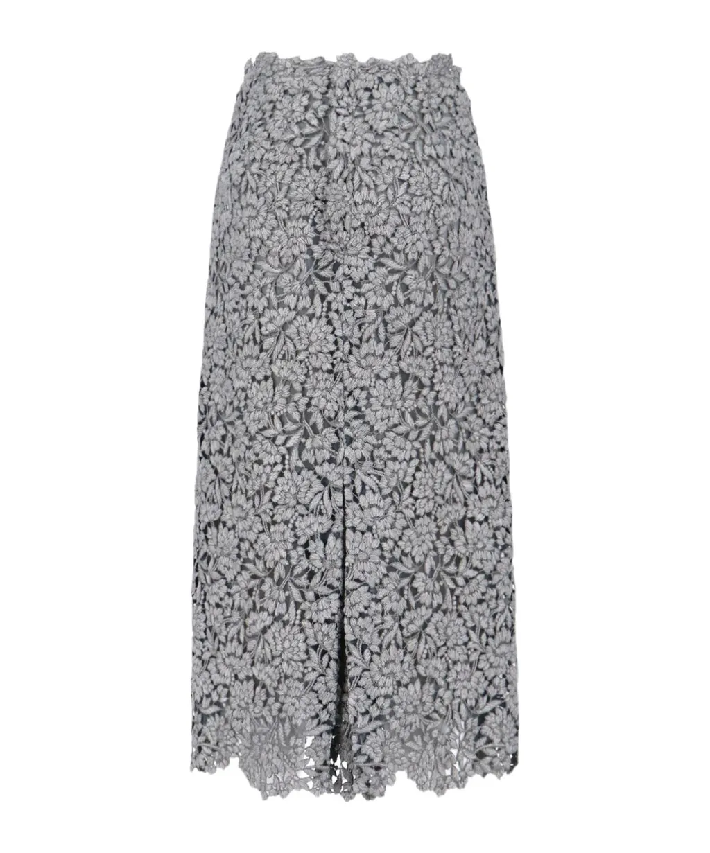 Floral-Lace Scalloped Hem Skirt