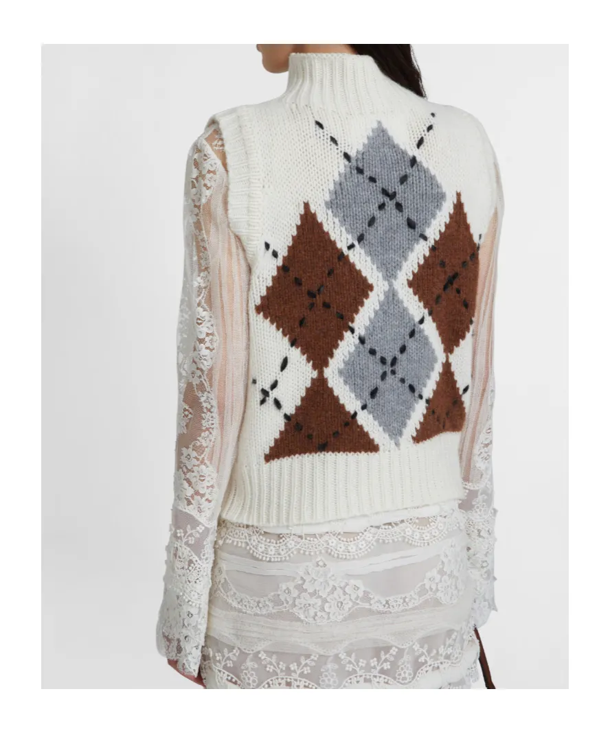 Pure Cashmere Top With Two-Tone Argyle Motif