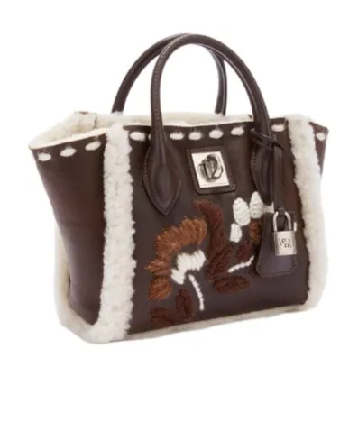 Floral-Embroidered Sheepskin Top Handle Bag