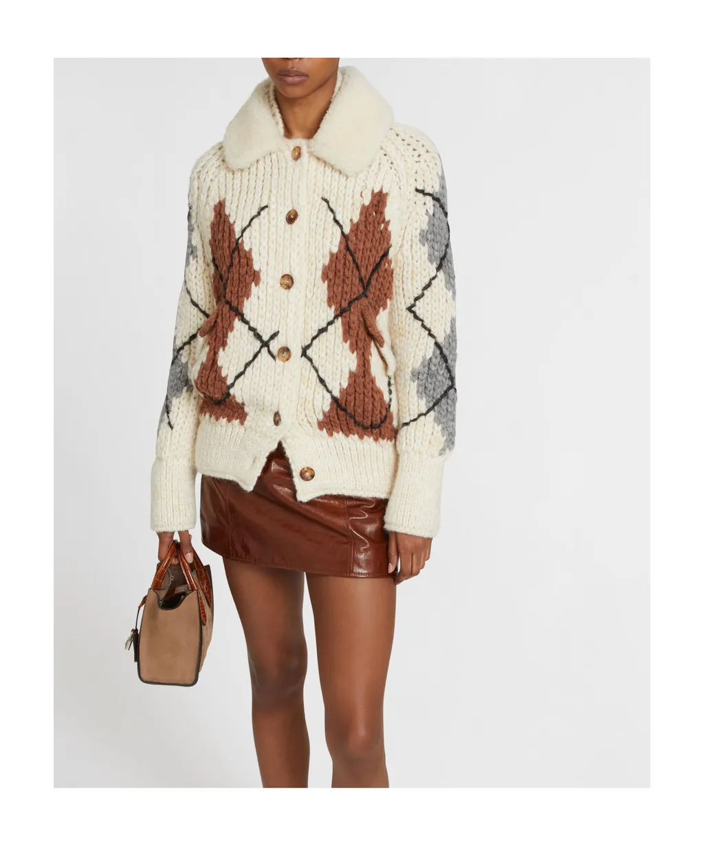 Shearling-Collar Cardigan