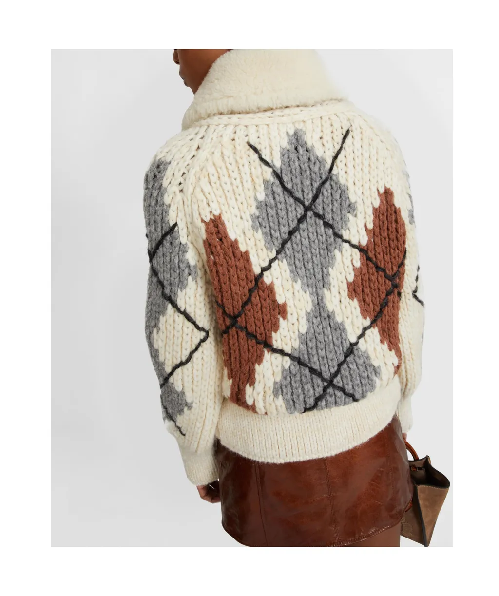 Shearling-Collar Cardigan