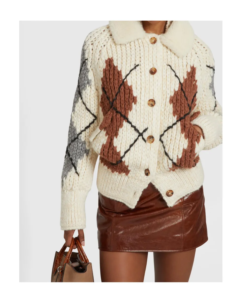 Shearling-Collar Cardigan